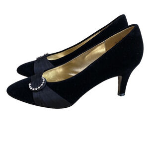 The PM Collection 9-2-5 Black Velvet Pumps Dressy High Heel Shoes 9M Rhinestones